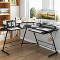 L-Shaped Computer Desk with Power Outlet and Monitor Stand