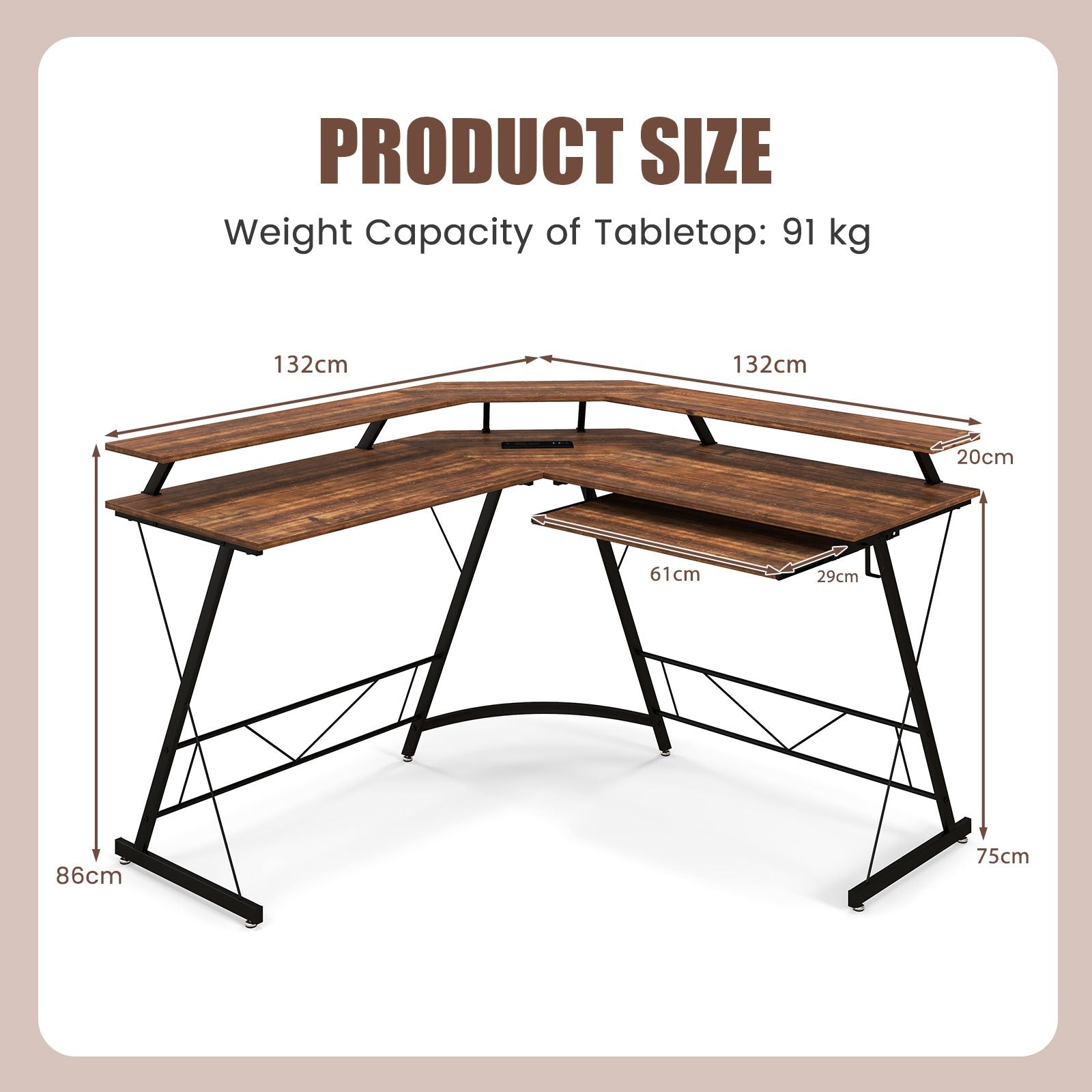 L-Shaped Computer Desk with Power Outlet and Monitor Stand